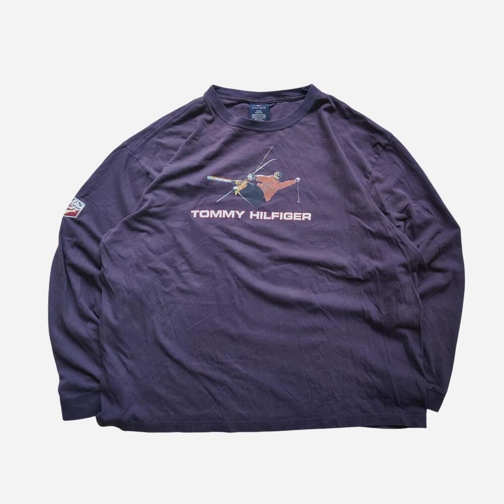 00s Tommy Hilfiger team USA long sleeve cotton shirt with graphic of a person sk